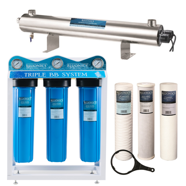 110W UV+Sediment & Carbon Well Water Filter Purifier System 24GPM w