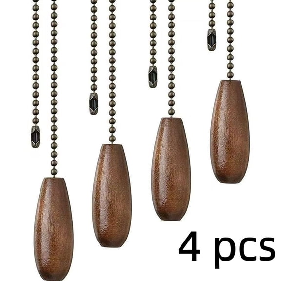 Vruelia 4 Pieces Ceiling Fan Chain Pulls Wooden Pull Extension for Light Lamp (Walnut Color)