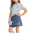 thumbnail image 2 of Ensemble Jupe en Denim à Col Rond et Manches Mi-Longues pour Filles, Tenue Décontractée 2 Pcs avec Taille Élastique, 2 of 6