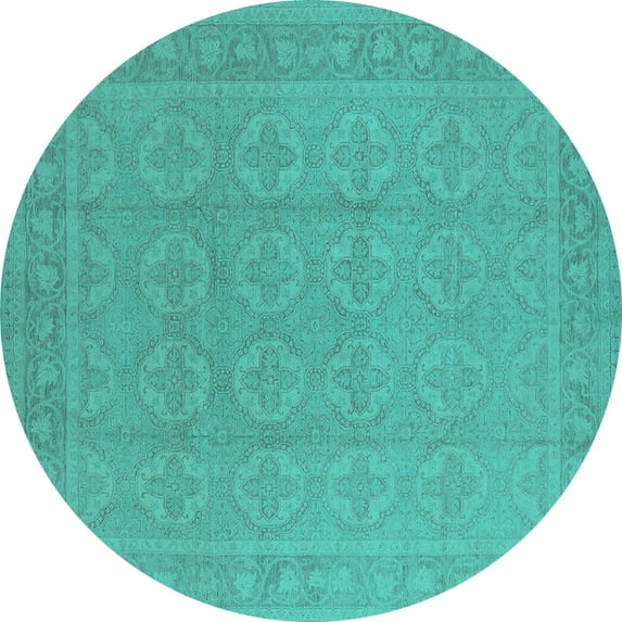 Ahgly Company Indoor Round Oriental Turquoise Blue Industrial Area Rugs, 3' Round