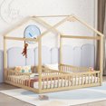 thumbnail image 2 of Miekor Furniture Double Twin House-Style Floor Bed with Fence, Guardrails, without door, Natural BS2432, 2 of 6