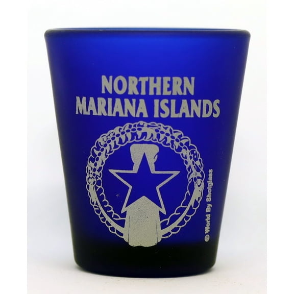 Northern Mariana Islands Cobalt Blue Frosted Shot Glass