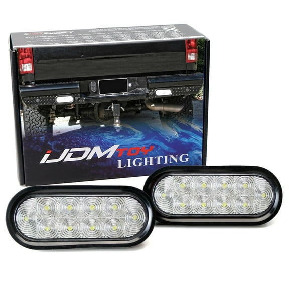 Clear Lens White LED Reverse Fog Lights Kit Universal Fit For Truck Trailer RV: (2) 6.5-Inch Surface Mount Oval Shape Xenon White Lamps w/Grommets & Pigtail Plugs