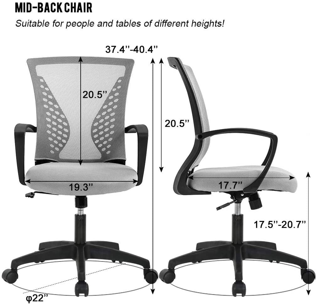 BestOffice Ergonomic Office Chair, Lumbar Support, Rolling Swivel for Men, Women(Grey)