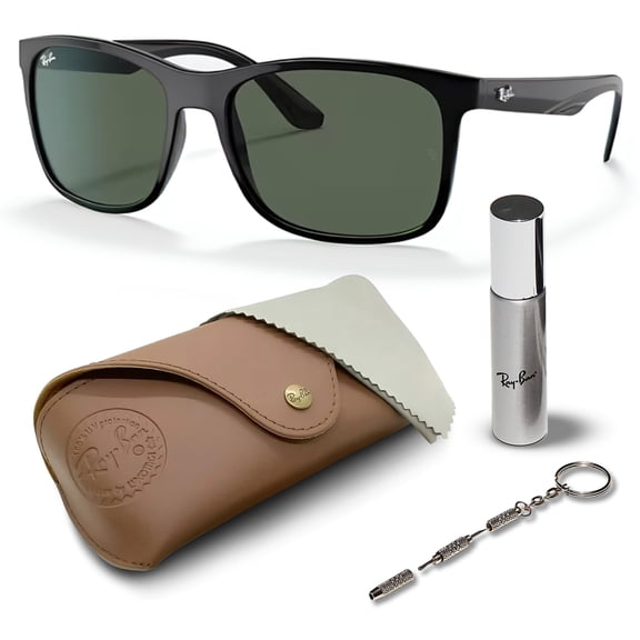 Ray-Ban RB4232 Square Shaped Non-Polarized Sunglasses for Men - Includes Official RAYBAN Eyewear Kit - Ideal Formal & Casual Wear Sunglasses - Dark Green Lens