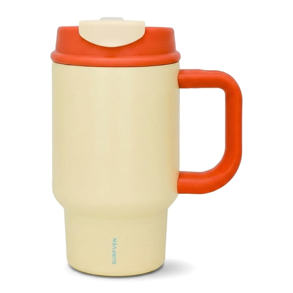 SURFVEN 24oz Double Wall Stainless Steel Insulated Tumbler with Handle and 2-in-1 Lid, Apricot Cream