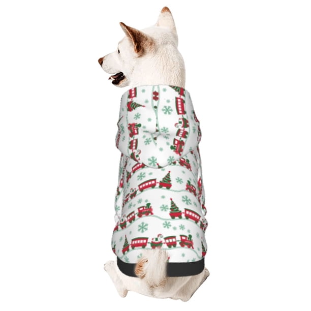 Fotbe Christmas Train Sudadera con Estampado para Perros Pequeños – Suéter con Capucha para Mascotas, Tela Suave de Forro Polar con Bolsillo-X-Small