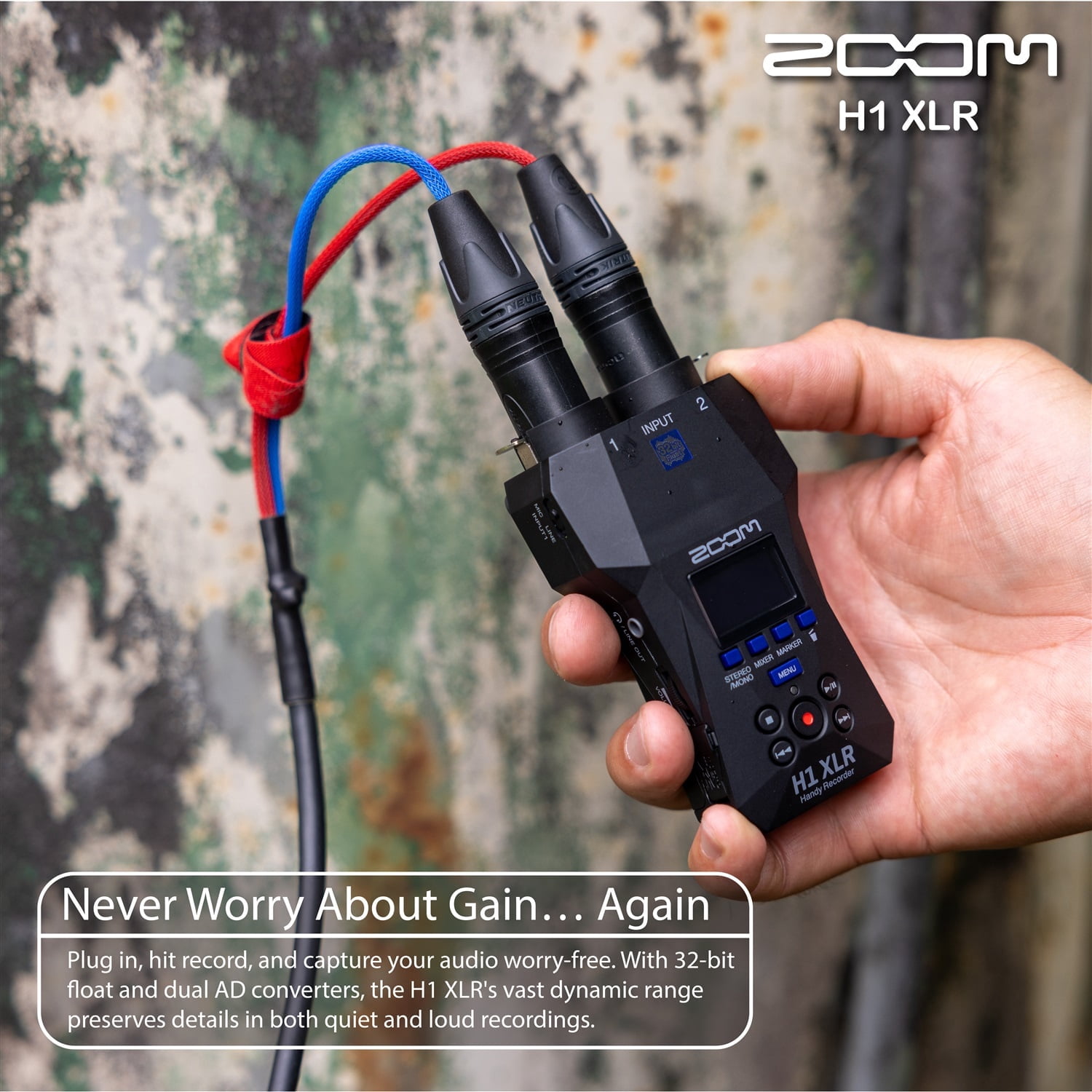 Zoom H1 XLR Handy Recorder, Bundle with Zoom ZDM-1 Podcast Mic Pack with Headphones, Windscreen, XLR Cable and Tabletop Stand, Table Tripod Hand Grip
