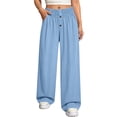 thumbnail image 2 of Hurxie Plus Size Pants for Women Drawstring Waist Wide Leg Palazzo Beach Pants with Pockets Light Blue,XL, 2 of 6