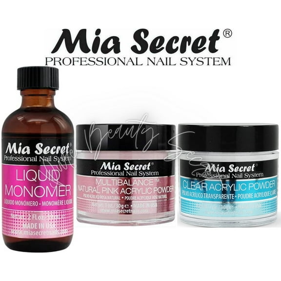 Mia Secret Liquid Monomer 2 oz and Powder 1 oz x 2 (Clear & Natural Pink)