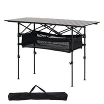 KFFKFF Folding Camping Table, Portable Aluminum Side Table with Adjustable Height, Lightweight Design, Includes Storage and Carry Bags, Ideal for Outdoor BBQs, Picnics, Tailgating, and Travel, Black