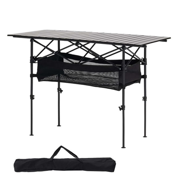 KFFKFF Folding Camping Table, Portable Aluminum Side Table with Adjustable Height, Lightweight Design, Includes Storage and Carry Bags, Ideal for Outdoor BBQs, Picnics, Tailgating, and Travel, Black