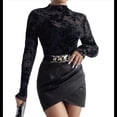 thumbnail image 2 of Blusa de Larga con Encaje y para Mujer, con Estampado Floral, Transparente, Cuello Alto, Ideal para Fiestas y Clubes Nocturnos Negro XXL, 2 of 9
