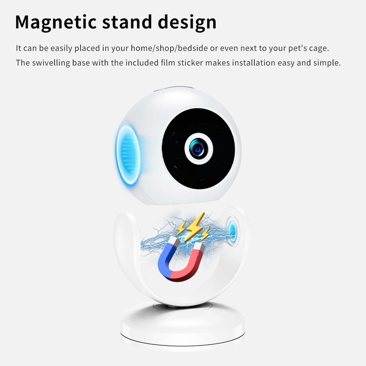 170 ° Wide Angle Magnetic Indoor Camera - Mini Wireless IR Night Vision, Motion Detection Quad Screen Surveillance Cam for Pet/Baby/Nanny Monitor