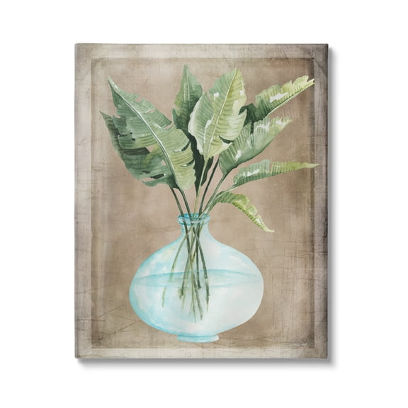 Stupell Industries Green Plant Leaves Glass Vase Rustic Border Painting Gallery Wrapped Canvas Print Wall Art, Design by Cindy Jacobs