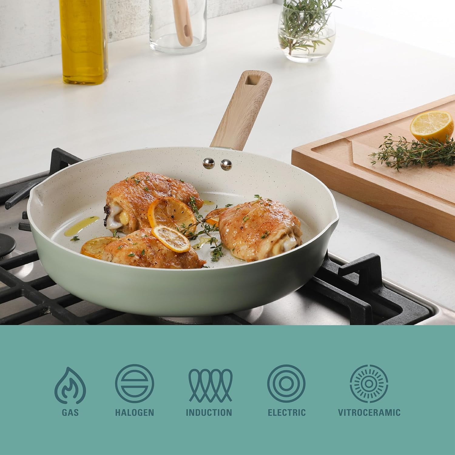 Marbleton 11 Inch Large Aluminum Fry Pan Cookware  Premium Ceramic Non Stick Frying Pan, Kitchen  Pan, Omelet Pan,  Pan, Pots and Pans,  Green, Induction Safe