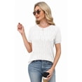 thumbnail image 3 of WIHOLL Short Sleeve Sweater for Women Round Neck Knit Work Tops Beach Fashion Vacation Clothes Summer Outfits 2026 White Tops, 3 of 8