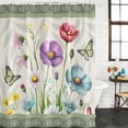 thumbnail image 2 of Spring Flowers Shower Curtain, Waterproof Shower Curtains for Bathroom, Retro Boho Botanical Florals Butterfly Washable Fabric Bathtub Curtain Set Bath Decor with 12 Hooks Long 72"x84", 2 of 8