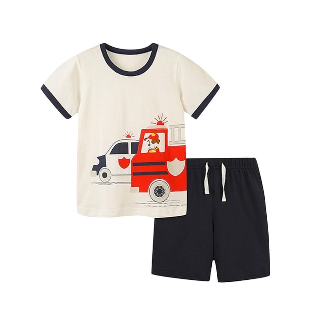 Odeerbi 2-8 Años Niños Conjuntos de Verano Camiseta de Manga Corta de Algodón Con Estampado de Coches Pantalones Cortos Conjunto de Dos Piezas Cintura Elástica Suelta