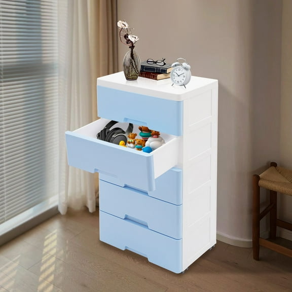 Rectangular Plastic Drawers Dresser, Storage Cabinet with 5 Drawers 66.13 lbs Capacity 17.12*11.42*31.5 inch for Bedrooms, Nurseries, Playrooms