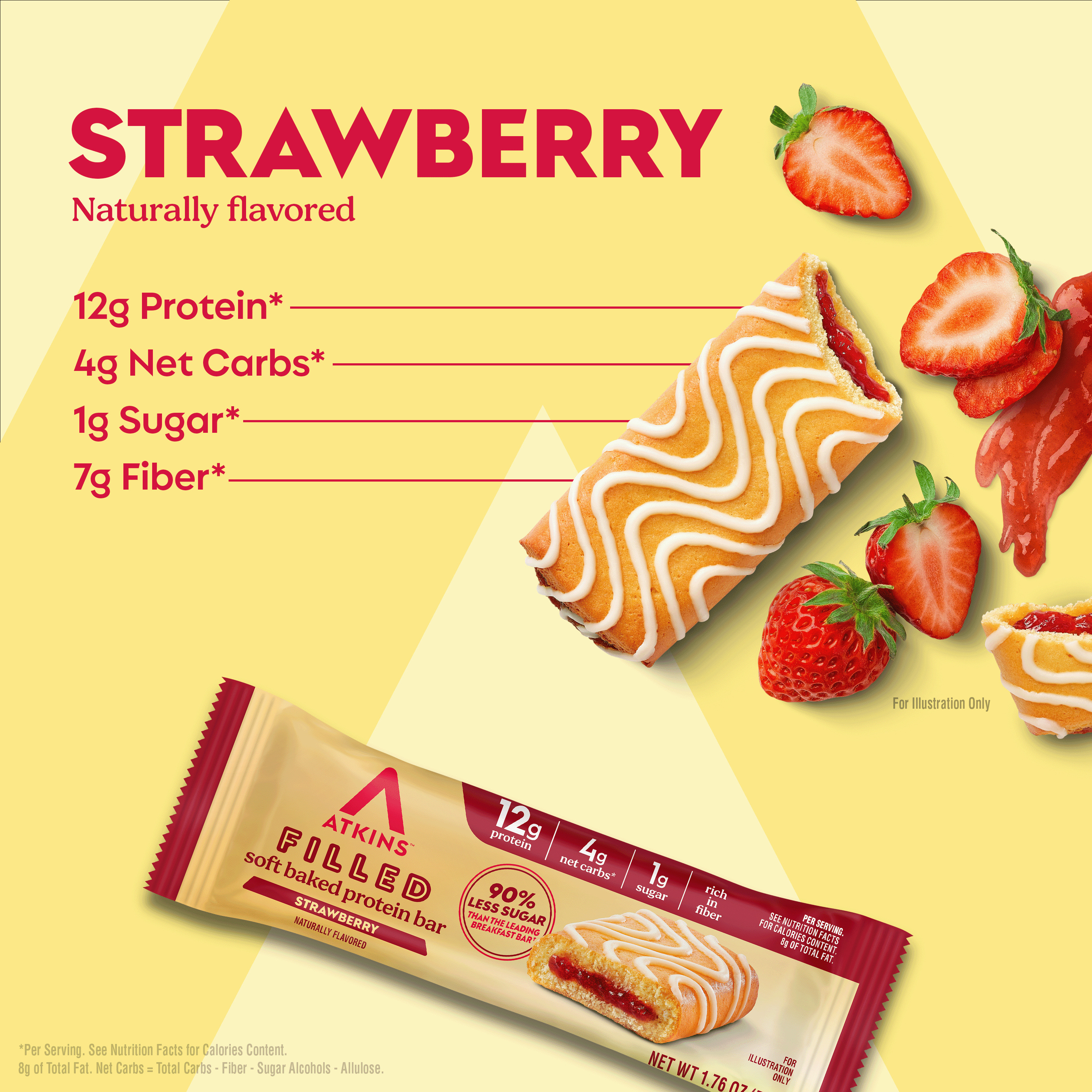 Atkins High Protein Bar, Filled Bars, Strawberry Flavor, 4 Count