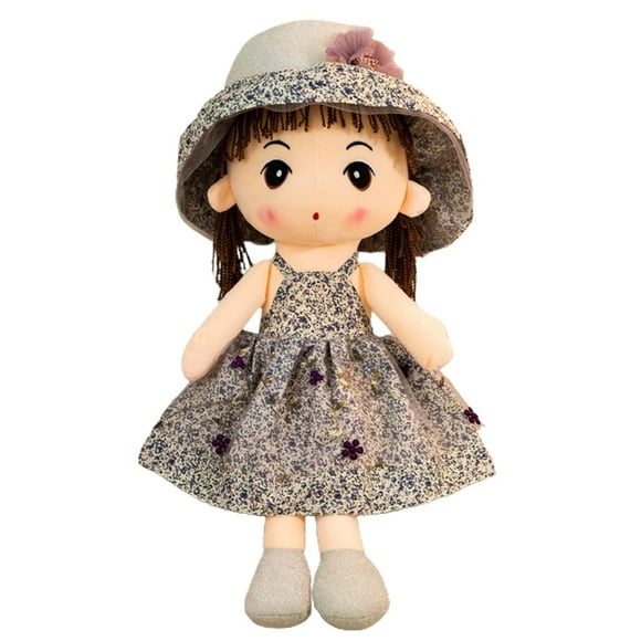 Soft Baby Doll with Clothes, 17.7 Cute Rag Doll Ragdoll Plush Stuffed Toy with Hat Skirt Handmade Princess Plush Toy Baby Girls Sleeping Partner Doll Xmas Birthday Gift Gray