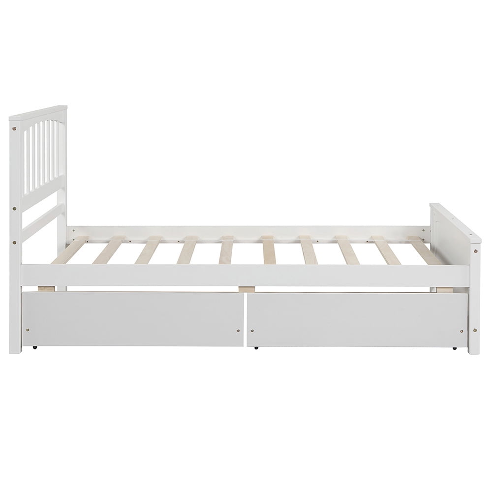 Kepooman Twin size Solid Wood Bed Frame with 2 Drawers & Headboard & Footboard for Bedroom, 79.5"L x 42"W x 41.4"H, White Kepooman Twin size Solid Wood Bed Frame with 2 Drawers & Headboard & Footboard for Bedroom, 79.5"L x 42"W x 41.4"H, White