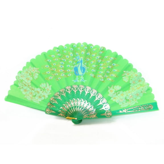 Hand Fan with Peacock Picture in Different Colors-green