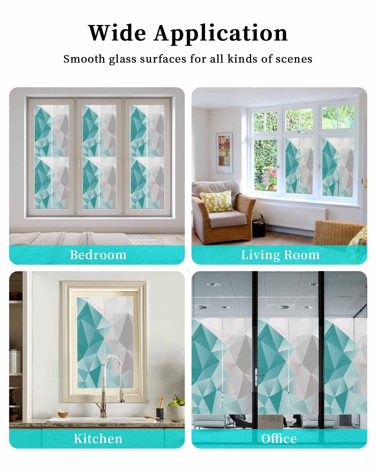 Window Privacy Film, Turquoise Green Grey Ombre UV Sun Blocking Window Tint Film Heat Control One Way Blackout Window Film, Geometric Gradient Marble Color Block Non Adhesive Static Cling 23.6x59 In