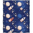 thumbnail image 2 of Cartoon Rocket Throw Blanket Spaceship Astronauts Planets Print Blanket Soft Lightweight Durable Cozy for Bed Couch Kids Gift 60"x80", 2 of 6