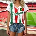 thumbnail image 2 of 2026 Soccer Game Women's Portugal Themed V Neck Short Sleeve T-Shirt, Red Green Color Block Graphic Fan Tee, Breathable Casual Sport Top, 2 of 4