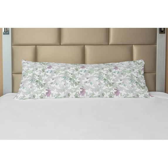 Floral Body Pillow Case Cover with Zipper, Spring Seamless Pattern with Flowers in Vintage Style Artwork Print, Decorative Accent Long Pillowcase, White and Reseda Green, by Ambesonne