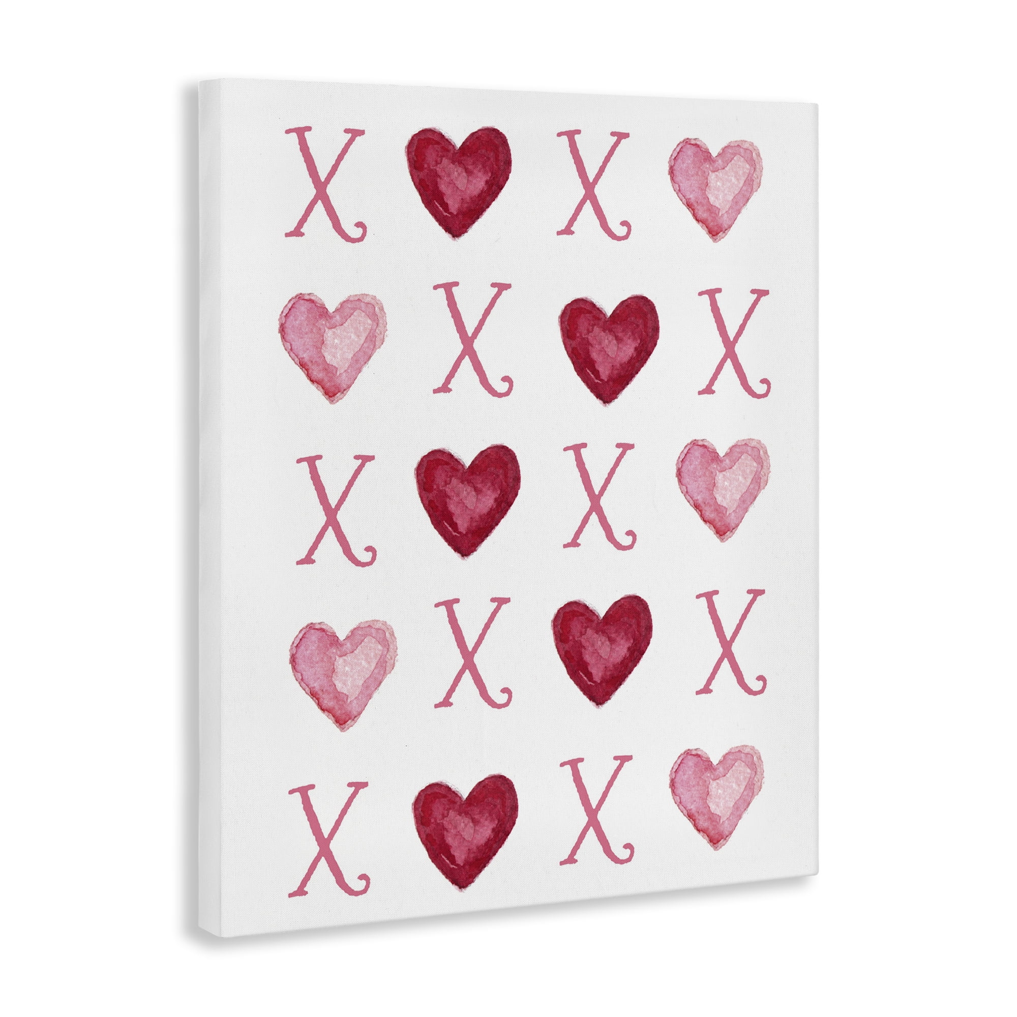 Stupell Industries Pink XOXO Hearts Holiday Painting Gallery Wrapped Canvas Art Print Wall Art, 24 x 30