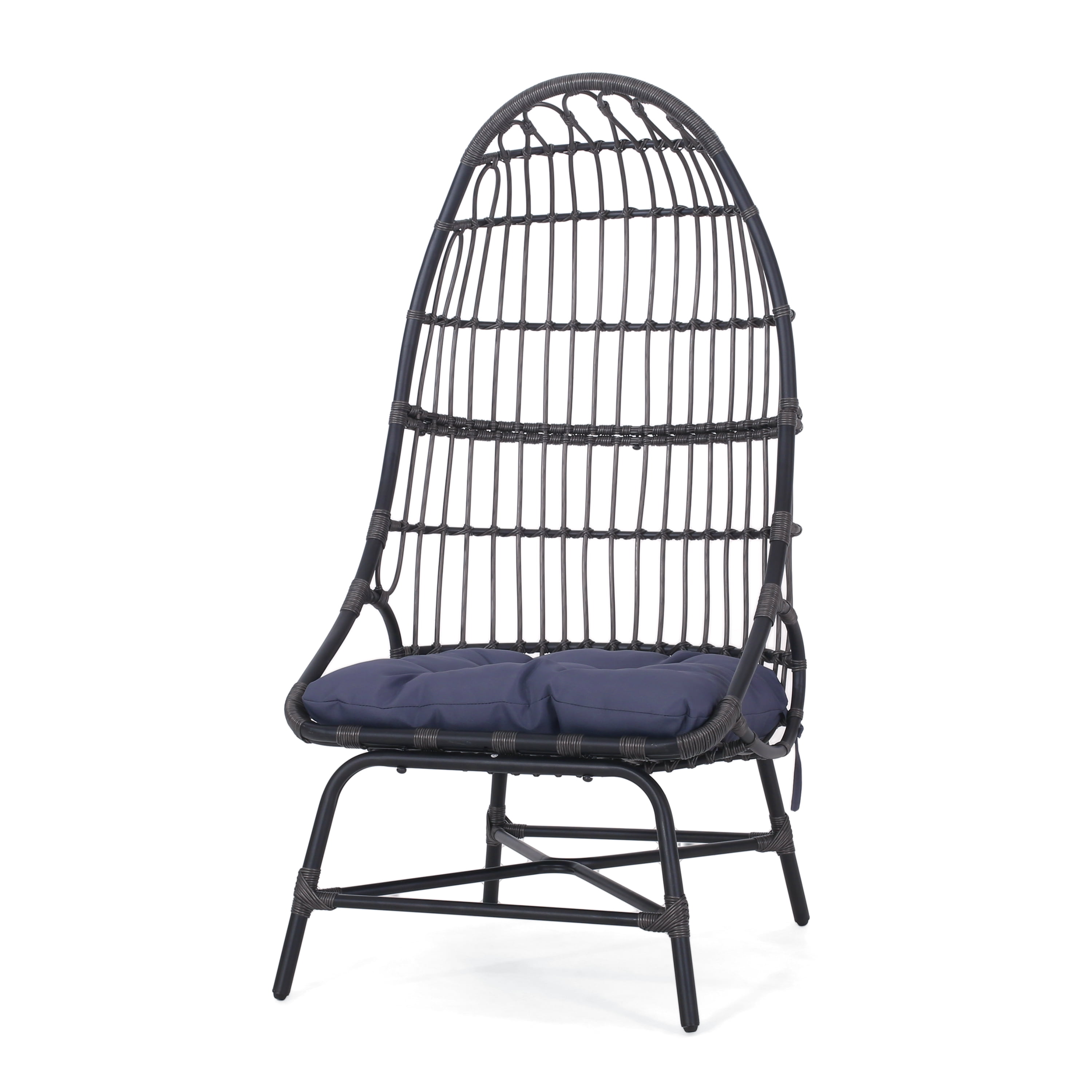 Outdoor Cocoon Shaped Leisure Chair, Wicker Weave Enclosed Single Seat for Patio Garden, Gray