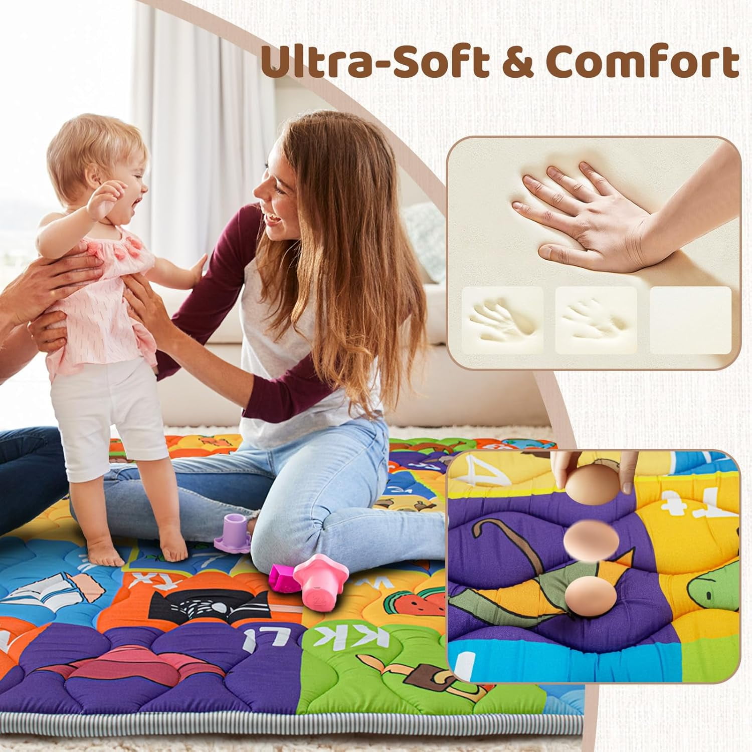 Beavtaens Baby Play Mat for Floor, Foam 50"x50"x1" Playpen Mat, Thickened & Non-Slip, for Ages 0-4