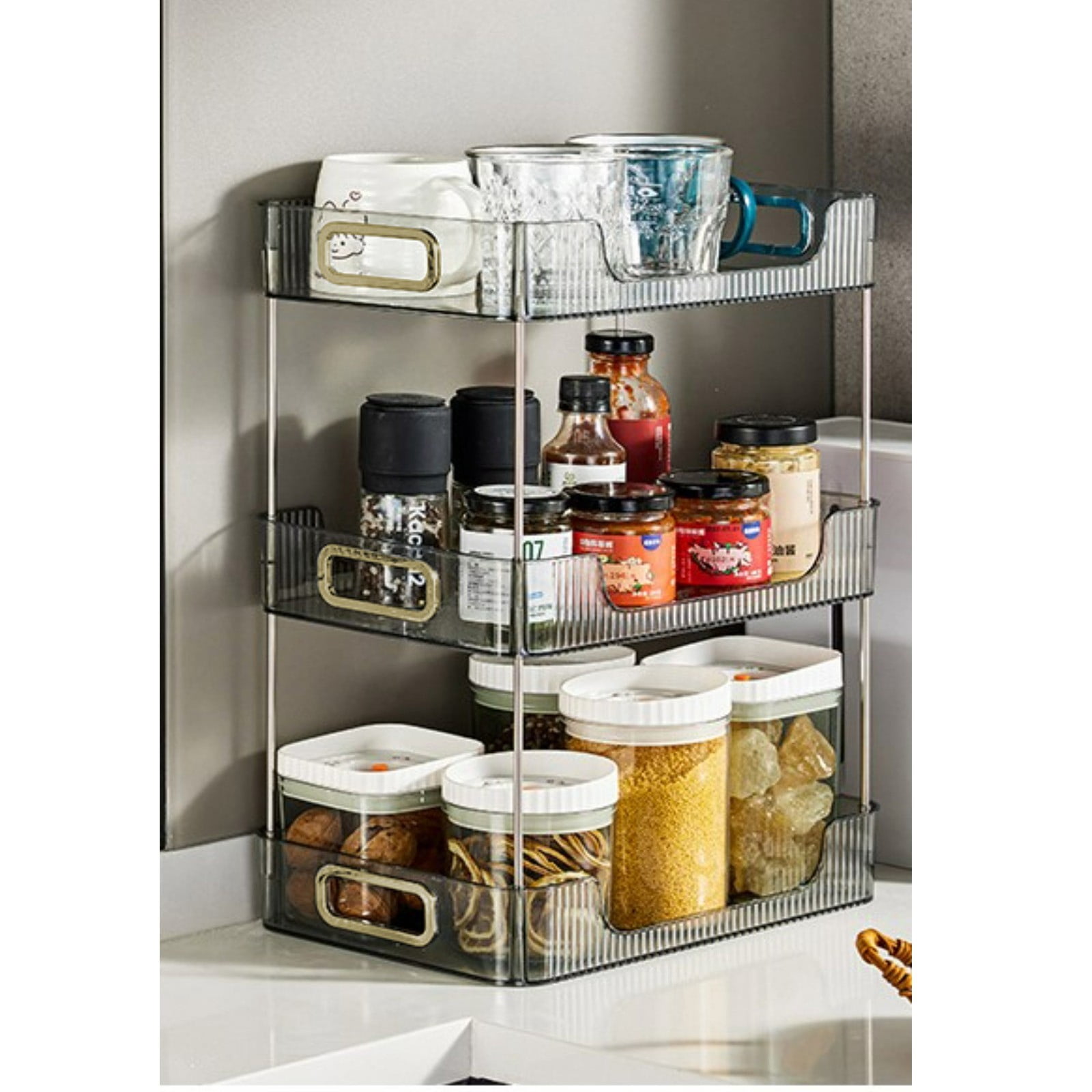 3-Tier Transparent Desktop Shelf Organizer - Japanese Style Household Storage Shelf for Bathroom Vanity, Bedroom, Desk, Cosmetics & Office Supplies | Space-Saving Design
