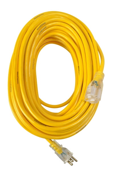 Woods 992555 12-Gauge Extra Heavy Duty 100 ft Extension Cord Yellow 3 Prong Outdoor Extension Cord with Cord Clip SJTW High Visibility Vinyl Jacket Coleman Cable