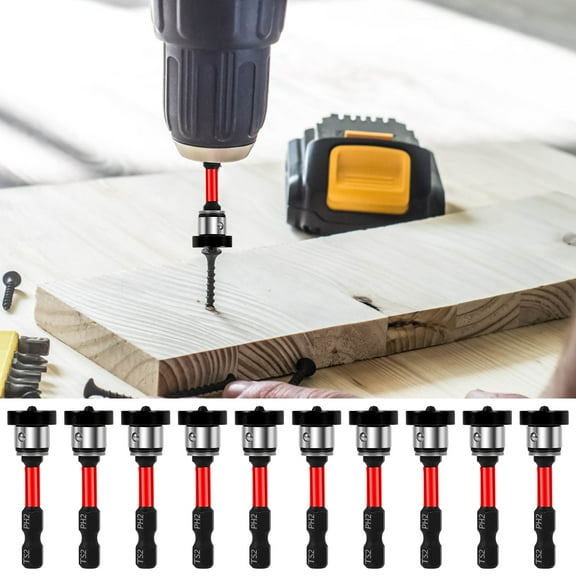 10 Pcs Drywall Screw Setter with 1/4" Hex Shank Magnetic Positioning Screwdriver Bit with Depth Stop 50mm PH2 Drywall Screw Bit for Plaster Board