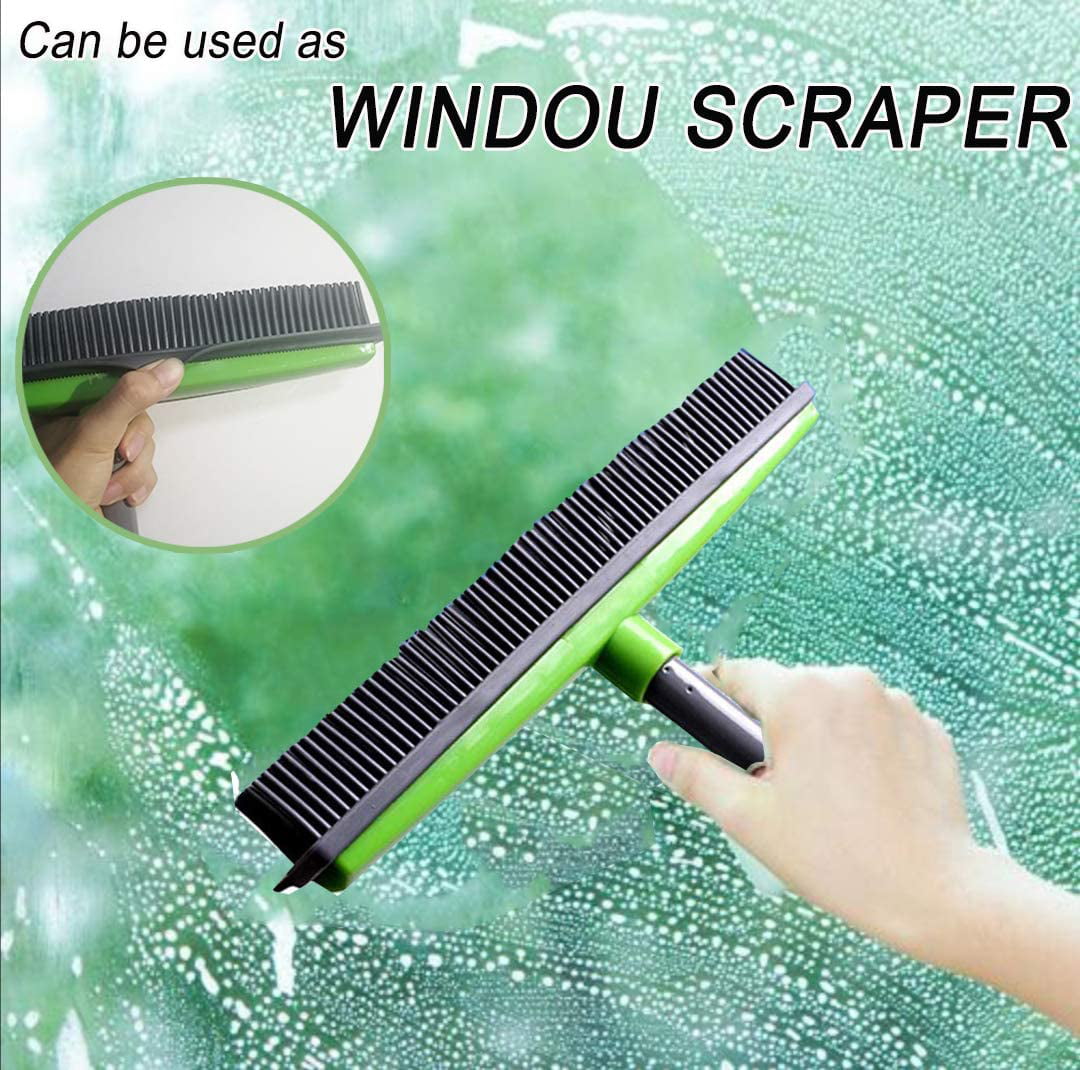 Multipurpose Broom W/ Squeegee Sweeper Extendable Pet Hair Removal Rubber New 