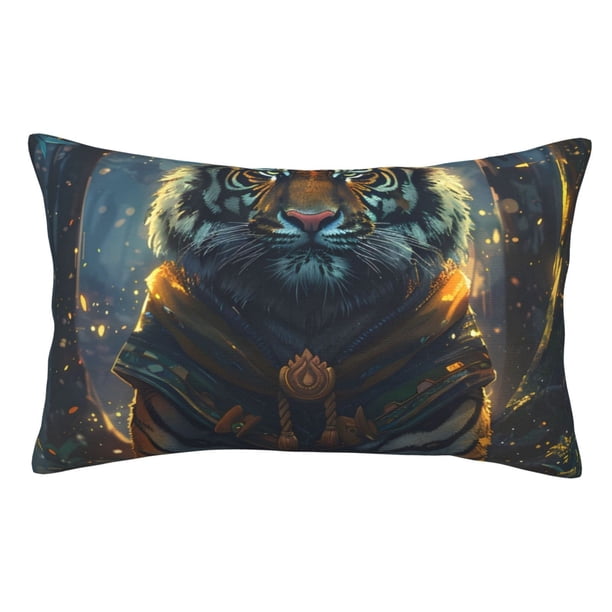 Fotbe Forest Meditating Tiger Funda de Almohada Decorativa Estilo Occidental, Lujo en Algodón, Fundas para Almohadas King, Cojín Estampado para Decoración del Hogar-14"x20"