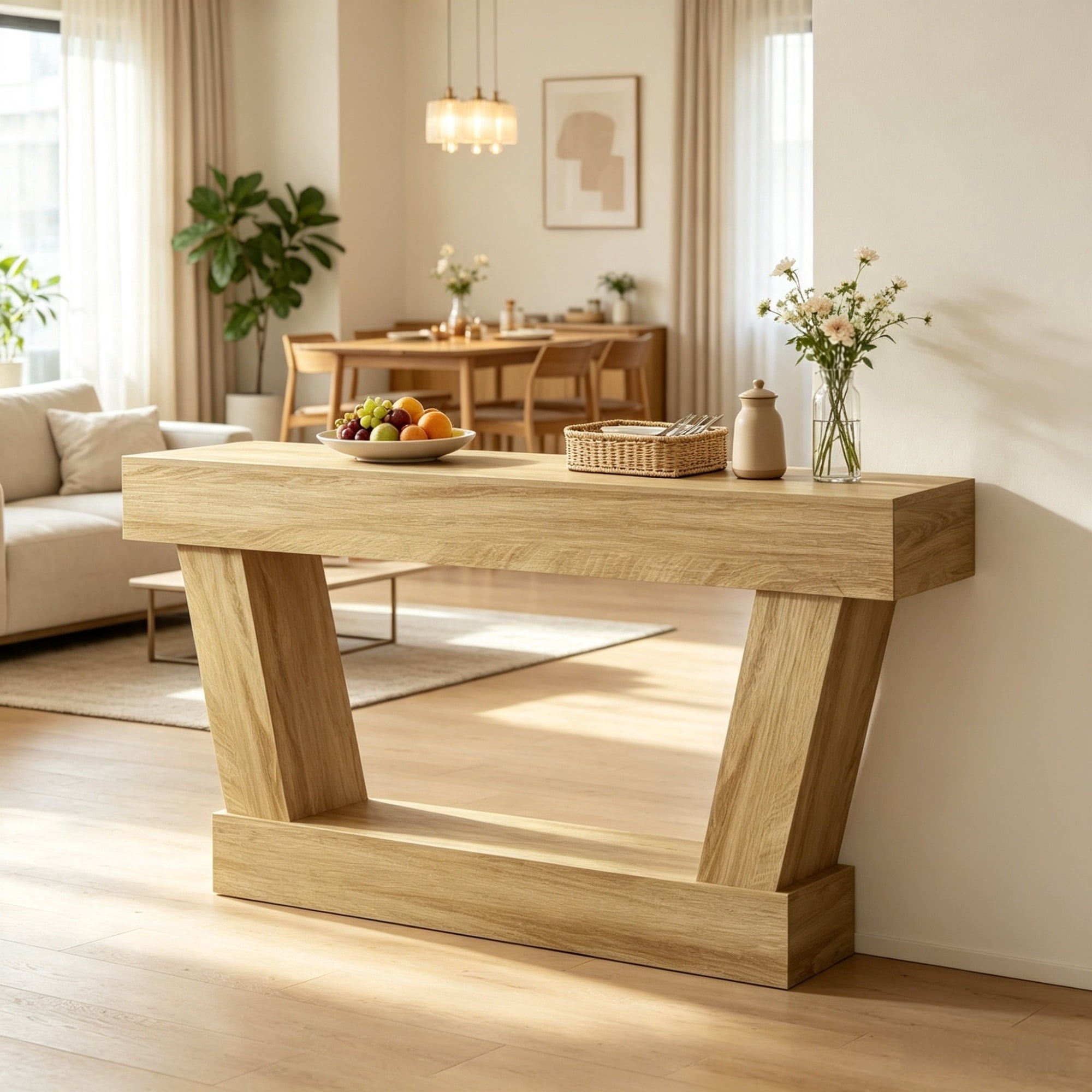 63" Vintage Entryway Console Table, Narrow Design, Open Shelf, for Living Room Space