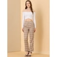thumbnail image 3 of Pantalones a cuadros casuales Allegra K para mujer con bolsillos pierna recta color Marrón caqui claro XL, 3 of 6