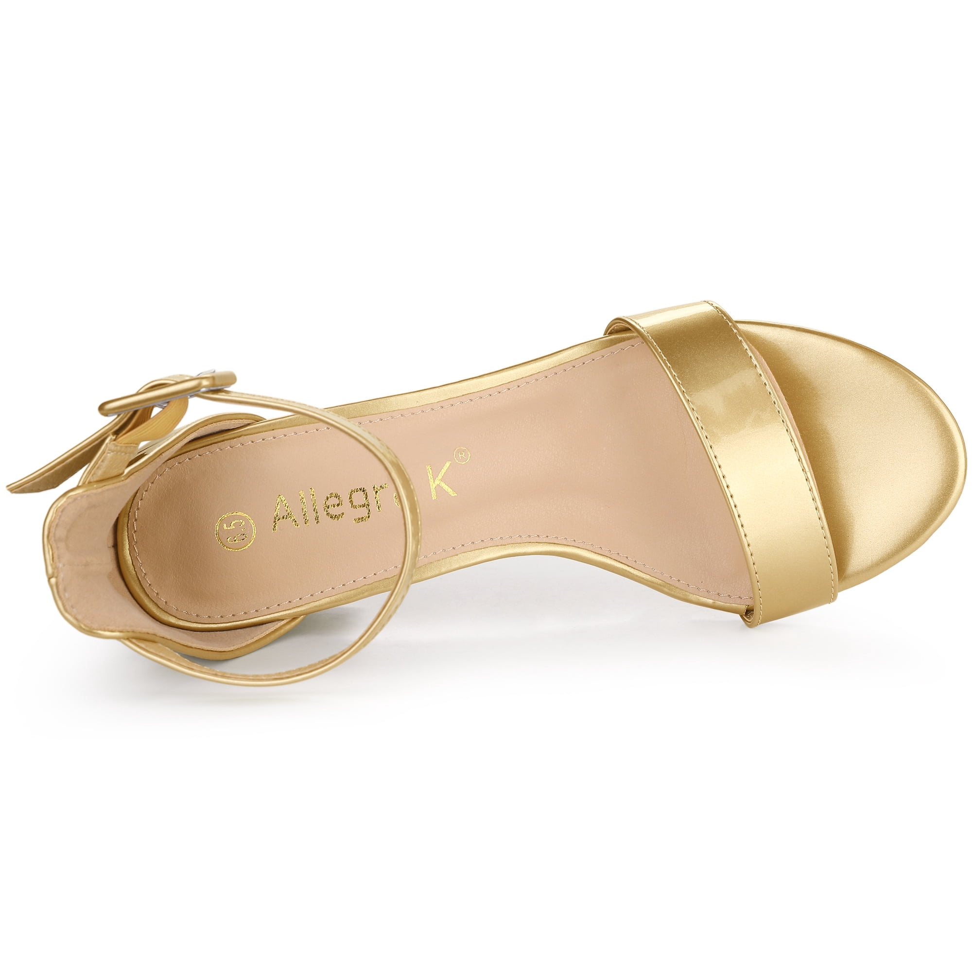 DARING DIVA Women's Ankle Strap Low Block Heel Sandals 8.5 Gold
