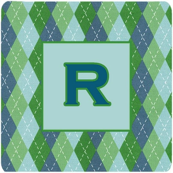 Monogram - Blue Argoyle Foam Coasters Initial Letter R, Set - 4