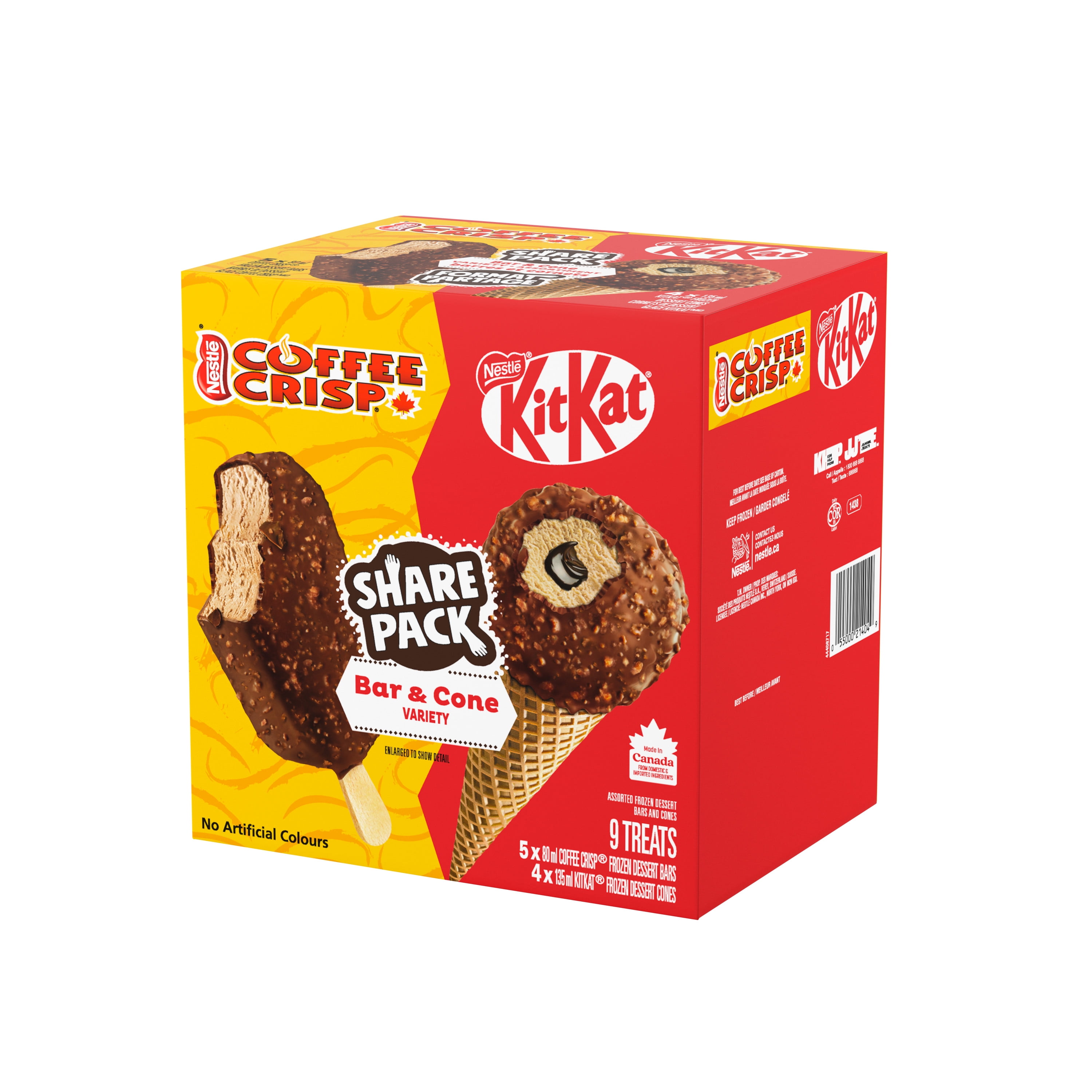 Coffee Crisp COFFEE CRISP & KITKAT Share Pack, Frozen Dessert, COFFEE CRISP Bars & KITKAT Cones, Individually Wrapped, Prepared In Canada, No Artificial Colours, 0.9 L