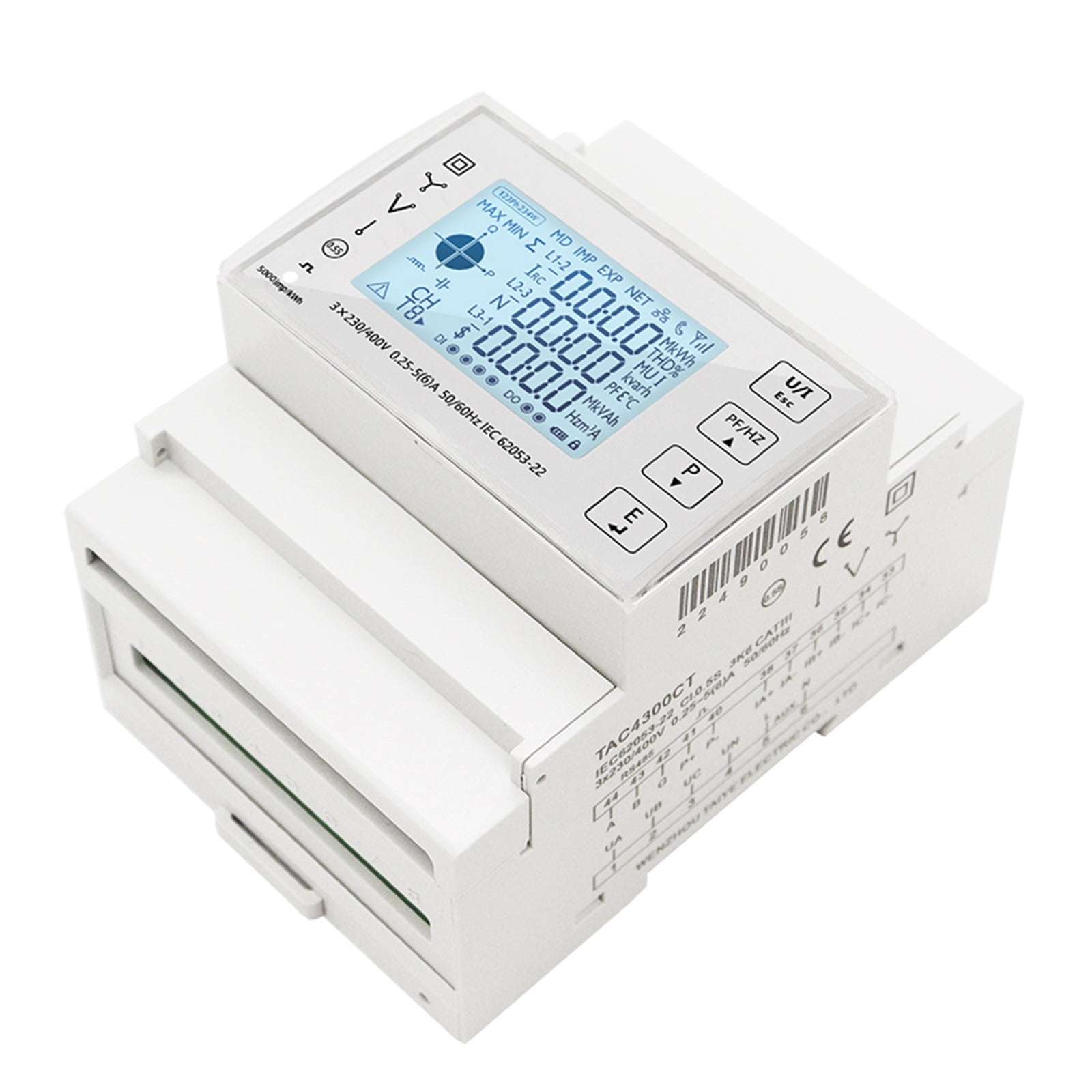 Smart Energy Electricity Consumption Power Meter 3 Phase Din Rail Meter Modbus With 50A100A150A200A/5A CT Voltmeter Ammeter ,Easy to Install