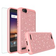 ZTE ZFive G LTE Z557BL / ZTE ZFive C Z558VL / ZTE Avid 4 /ZTE Fanfare 3 /ZTE Blade Vantage / ZTE Tempo X /ZTE Tempo Go Glitter Bling Hybrid Case [HD Screen Protector] Phone Case Cover - Rose Gold