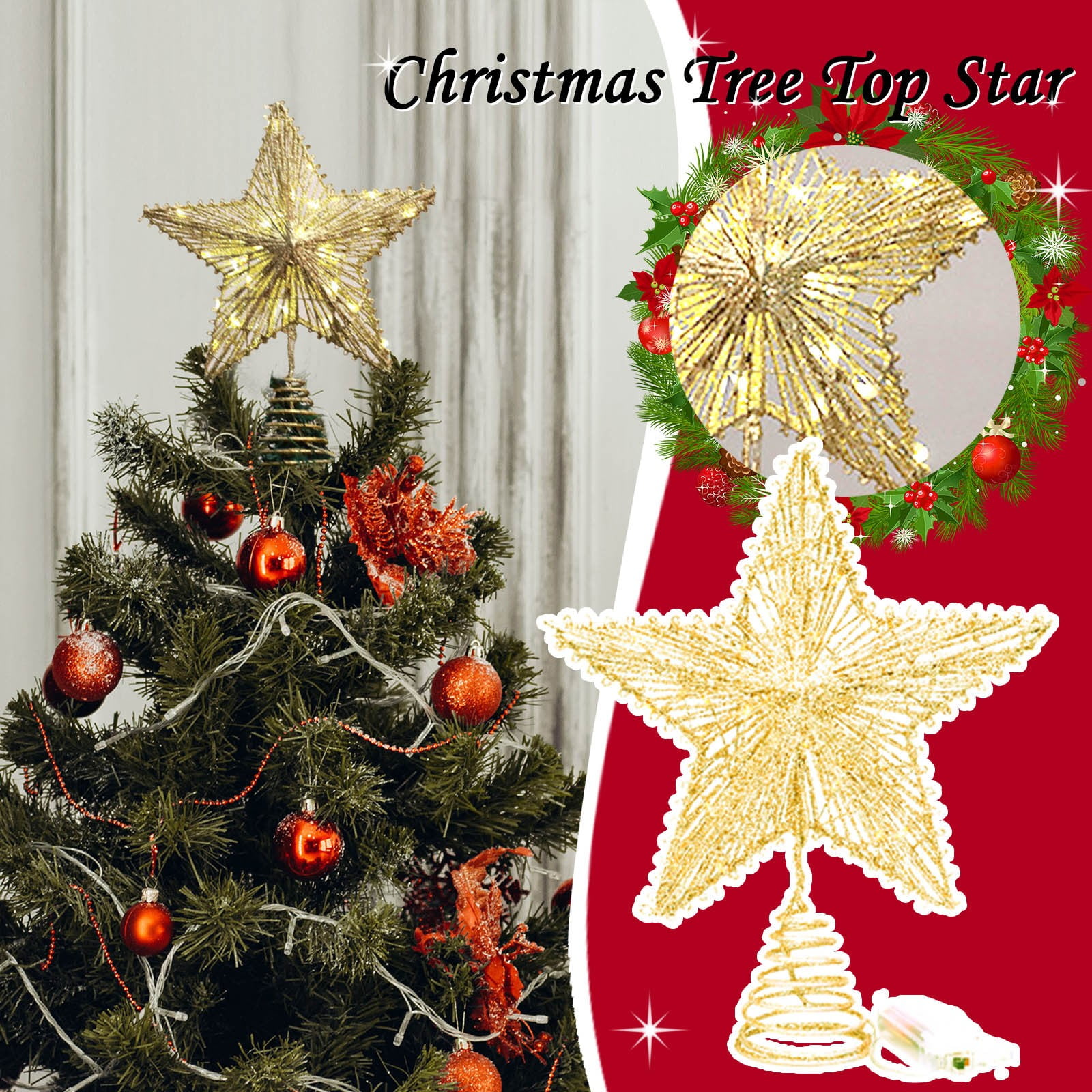With String Christmas Tree Light Decoration Top FivePointed Three