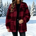 thumbnail image 6 of Fleece Jackets for Women Plaid Fuzzy Shacket Lapel Collared Button Down Jacket Sherpa Oversized Warm Fall Winter Coat with Pockets, 6 of 9