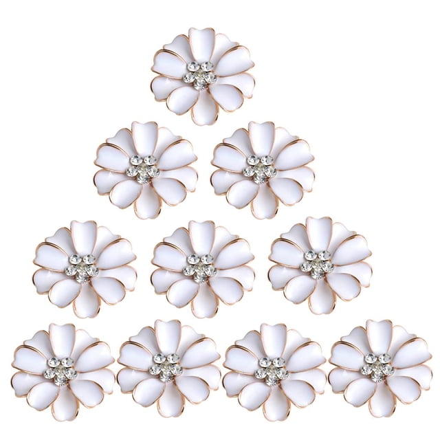10 Pieces Rhinestone Button Wedding Flat Back Embellishment Scrapbooking White